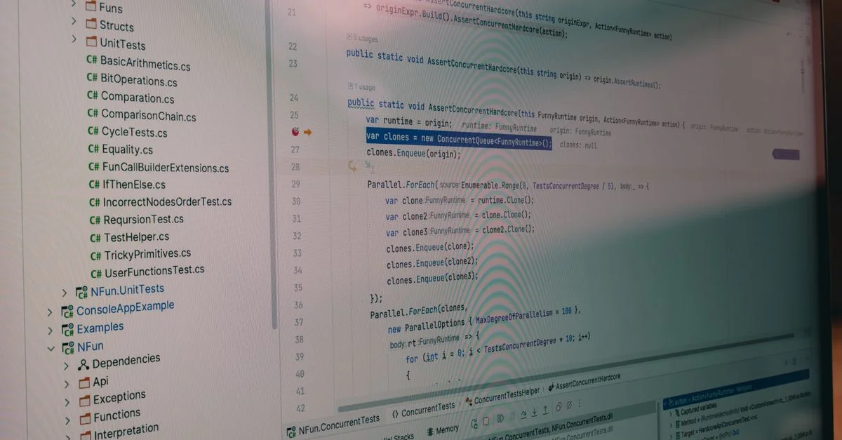 Vue détaillée du code et de la structure des fichiers dans un environnement de développement logiciel.