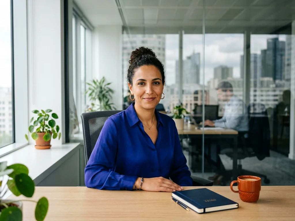 Portrait de Sarah K., responsable marketing, illustrant la satisfaction client pour nos services de netlinking.
